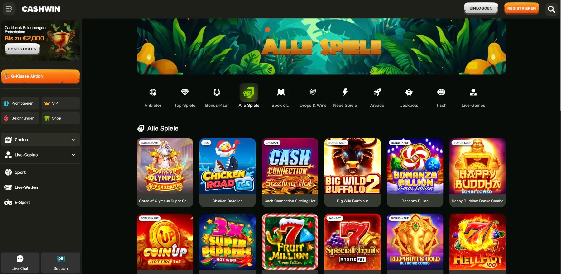 Cashwin Casino alle Spiele