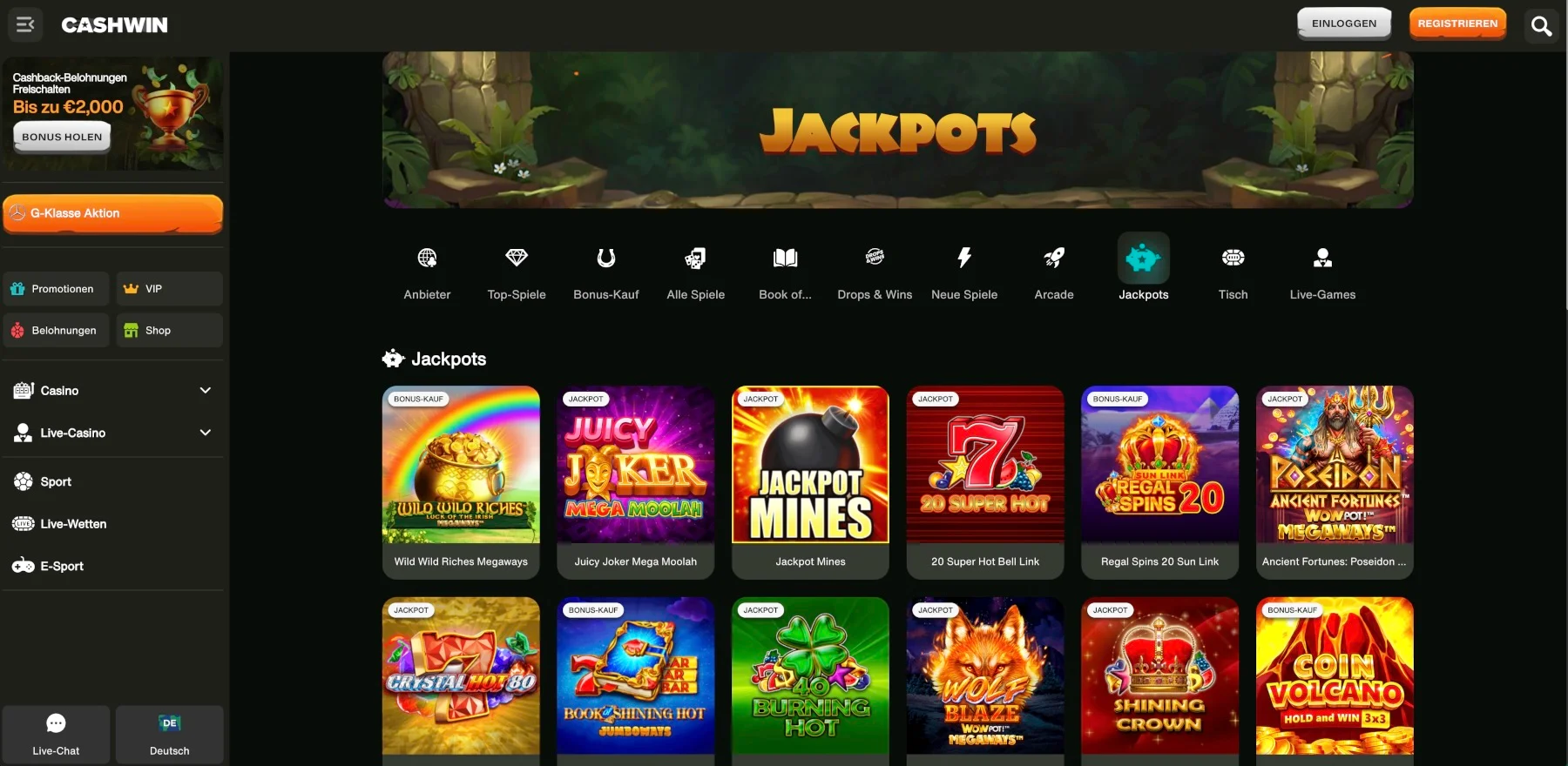 Cashwin Casino Jackpots